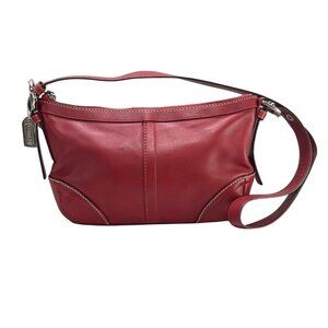 COACH Red Leather Shoulder Bag Adjustable Strap Multiple Pockets Topstitching